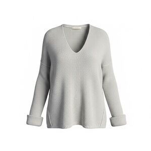 Free People Women's La Brea Chunky Knit V-Neck Ribbed Gray Sweater - Size Medium